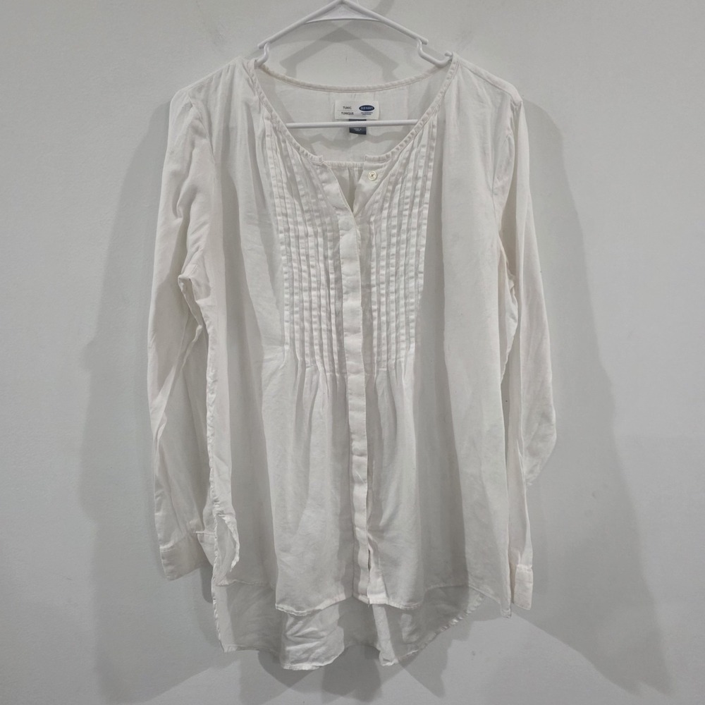 Old Navy Womens Tunic Top Size Large White Pleated‎ Peasant Boho Fairy Ren Faire